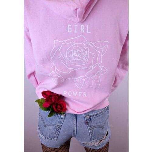 Girl Power Rose Hoodie Feminist Hoodie Womens Feminist pink hoodie high quality casual tops drop ship