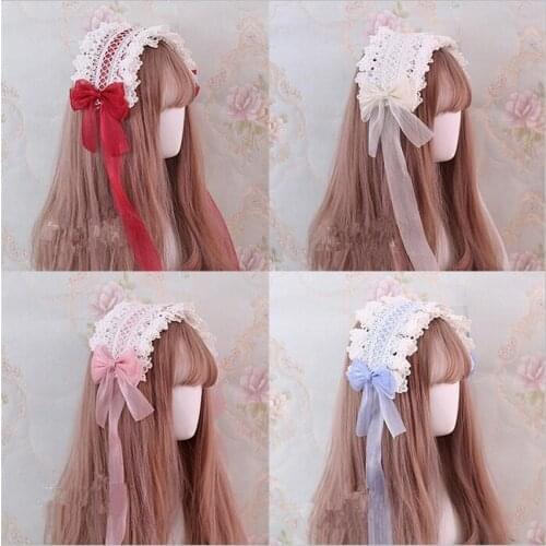 Annies Breakfast Cosplay Sweet Lolita Bonnet Headwear Princess Hair Band Girl Bow Lace Hair Clip Headbands D792
