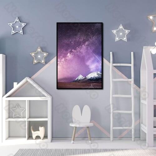 Modern Style Canvas Painting Wall Poster Deep Purple Sky Light In Some Desert Area for Living Room Bedroom Restaurant Decoration