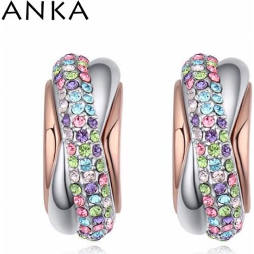 Crystal double colours wihte gold with Rose Gold Color Semi-circle earrings made with Czech crystal #115436