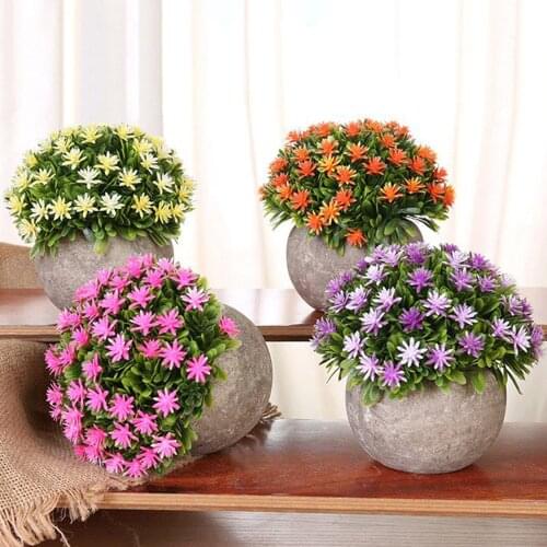 Artificial Plant with Cement Flowerpot Decorative Plastic Flowers Desktop Decor Craftwork for Home Office Shops