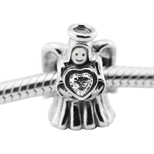 100% 925 Sterling Silver Beads Angel of Love Clear CZ Charms for Women Fit Original Bracelet DIY Jewelry Making Wholesale