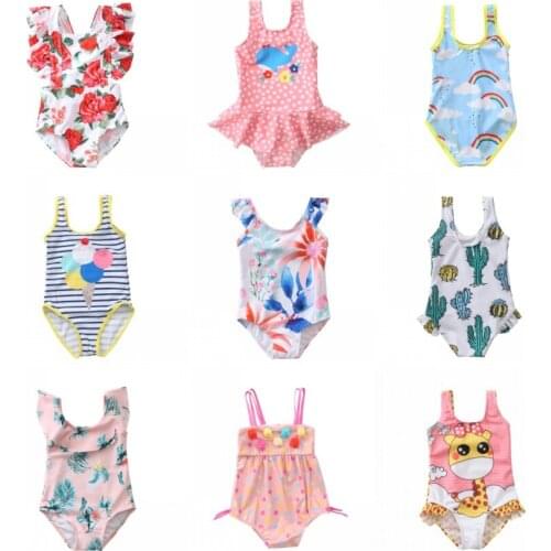 Pretty Baby Girls Print Swimsuits One-Piece Summer Bathing Suits Beach Swimming Suits Kids Children Beachwear Clothes