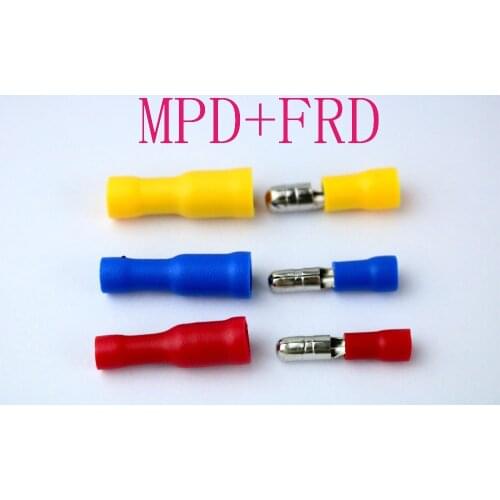 MPD+FRD 100PCS 50SET Bullet Shaped Female Male Insulating Joint Wire Connector Electrical Crimp Terminal FRD+MPD