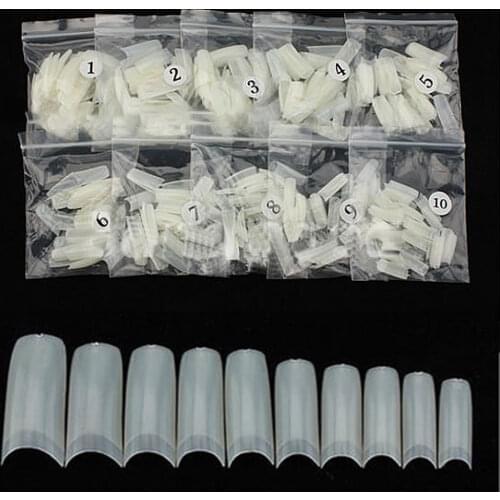 500Pcs Synthetic Resin Nail Tips Varied Sizes French Nail Tip Half Cover Artificial Nail 10 Sizes for Nail Salons DIY Nail Art
