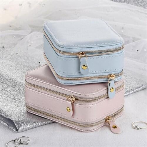 2021 New Creative Portable Zipper Jewelry Box Earrings Jewelry Storage Box PU Multifunctional Jewelry Bag With Mirror Travel