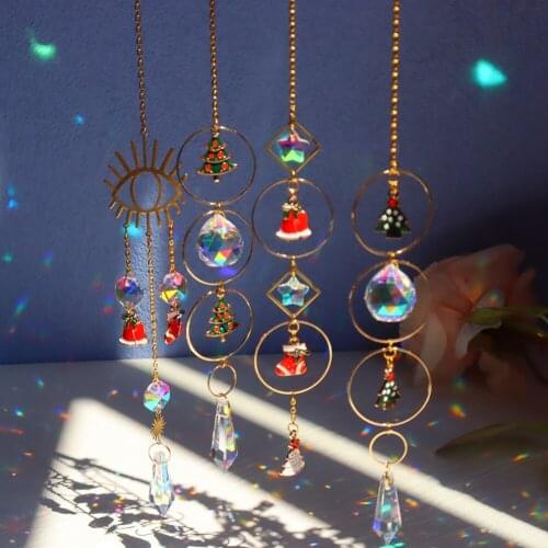 Hanging Christmas Sun Light Catcher Outdoor Garden Crystal Wind Chime Pendant Home Balcony Rainbow Maker Xmas Decor Gifts