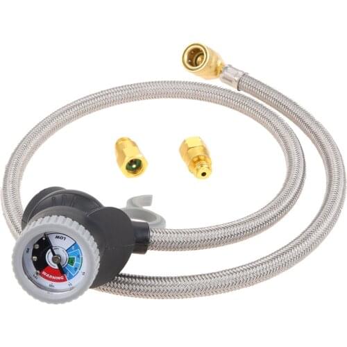 R134A Car AC Refrigerant Charge Hose Kit with Gauge Car HVAC Refrigerant Recharge Kit 1/2'' Acme-SS Female to 1/2'' Male Flare