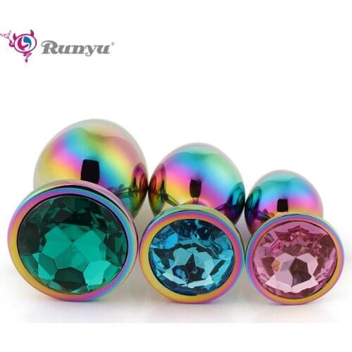 RUNYU Butt Plug Set Rainbow Smooth Surface Anal Plug for Men SML Size Anal Toy for Beginner Training Couple Sex Toy for Sex Shop