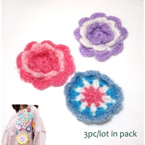 DIY fairy Hand crocheted flower patches for clothes woven flowers appliques for hairpin cashmere sweater