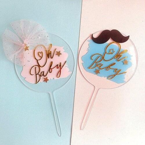 Boy girl Cake Topper Acrylic happy Birthday Cake decoration Bow Dessert table Baking card Baby Shower Cake Toppers decoration