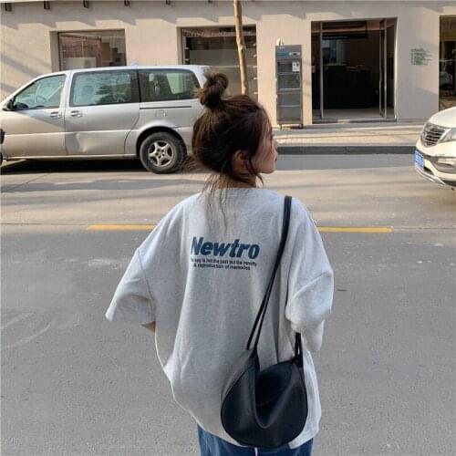 Loose mid-length short-sleeved t-shirt with front and back letter printing large size womens all-match loose