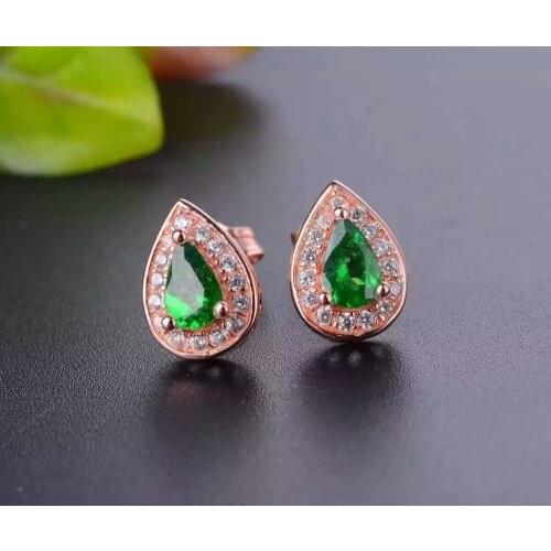 Natural diopside stud earrings 925 silver natural green gemstone earrings women personality water Earrings for anniversary