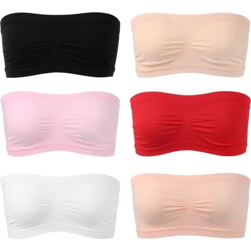 Womens Wrapped Chest Seamless Strapless High Elastic Wrap Invisible Strapless Chest Tube Top Fashion Solid Color Sports Bra