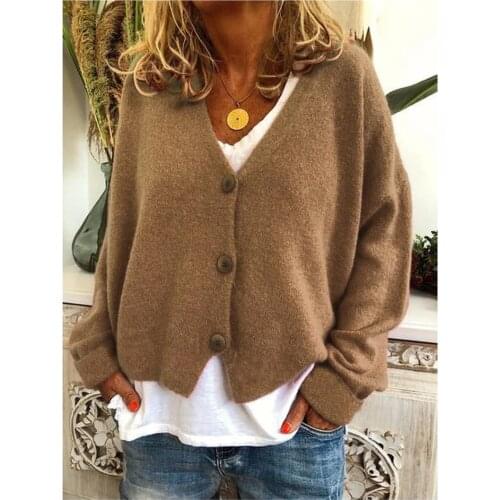 Women Cardigans Sweater V Neck Solid Loose Knit Single Breasted Casual Knit Outwear Winter Jacket Coat Dropshipping Fulfillment
