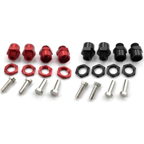 2set 12mm Turn 17mm Extension Wheel Hex Hub Adapter for HSP 1/10 Buggy Bigfoot Truck Can Use 1/8 Tires,Black & Red
