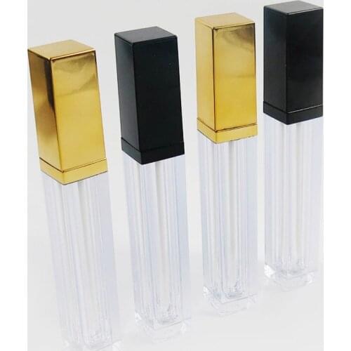 200 x 6ML Top Quality Transparent Square Mini Lip Gloss Tube Empty Lip Balm Containers With Black Gold Lid for Lipstick Samples