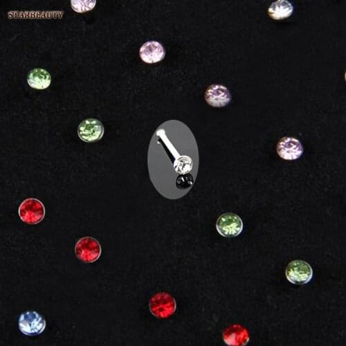 40pcs/set Indian style Crystal Rhinestone Nose Rings & Studs 20 Gauge Bone Stud Surgical Steel Body Piercing Jewelry bijou