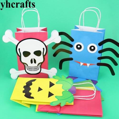 5PCS/LOT.Pumpkin skeleton paper bag Halloween crafts Early learning educational toys Teach your own Kindergarten crafts Goodybag