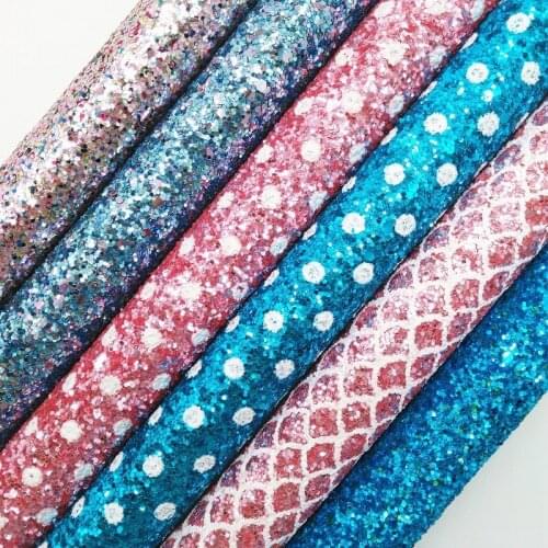 Amonglitter Polka Dots Mermaid Printed Chunky Glitter Leather, Glitter Fabric for DIY Bows Bags and Shoes 21x29cm A4 size MB017