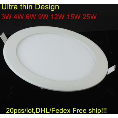 DHL free shipping Led Down Light 6W 9W 12W 15W 25W Led Ceiling Downlight AC85-265V Ultra thin Round Panel light 2 year warranty