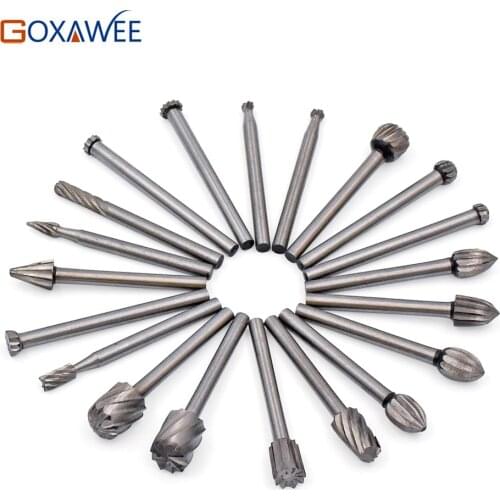 GOXAWEE 20pcs HSS Dremel Rotary Tool Routing Wood Milling Knife File Cutters Woodworking Carved Carving Cutter Tools Accessories