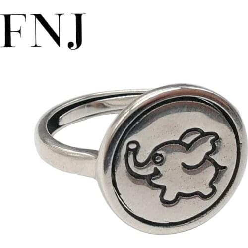 FNJ Animal Elephant Ring 925 Silver New Fashion Original S925 Sterling Silver Rings for Women Jewelry Adjustable size Round
