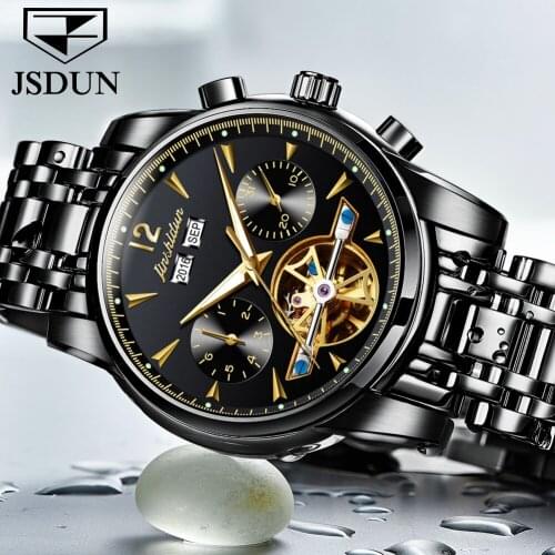 JSDUN 2021 Brand Luxury Automatic Mens Mechanical Watch Hollow Fashion Watch Sapphire Waterproof Tourbillon Mens Watch 8738