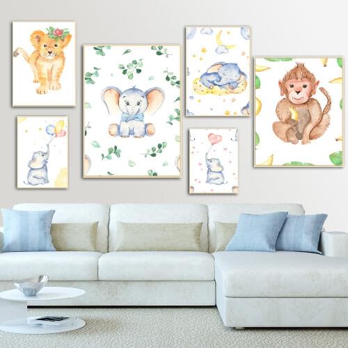 Canvas Painting Animal Wall Art Lion Elephant Deer monkey Posters and Prints Wall Pictures for Living Room Decoration Home Decor