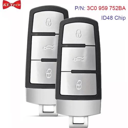 KEYECU 2pcs for Volkswagen Magotan Passat CC Remote Key Fob 3C0 959 752 BA/ 3C0959752BA 433MHz ID48 Chip 3 Button