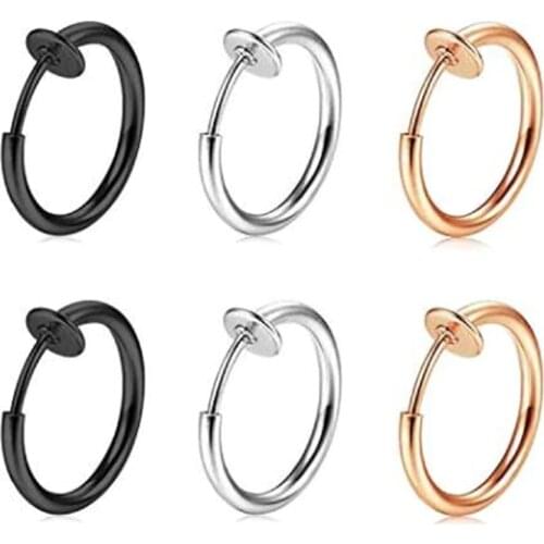 16G Fake Nose Ring retractable earrings Hoop Faux Lip Earrings Cartilage Septum Clip on Ear Lobe Helix Anti Conch Non Piercing