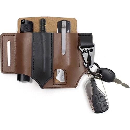 Leather Storage Waist Bag Sheath Multifunctional Tool Box Outdoor Organizer Pouch Pen Case Cover Bag