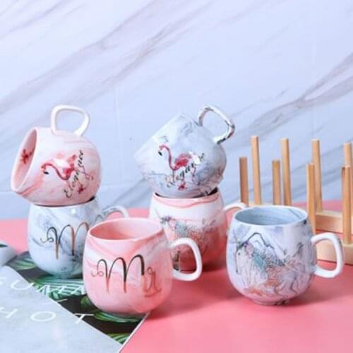 European Style Creative Marbled Ceramic Mug Flamingo Unicorn Ceramic Tea Cup Office Bar Drinkware Small Gift