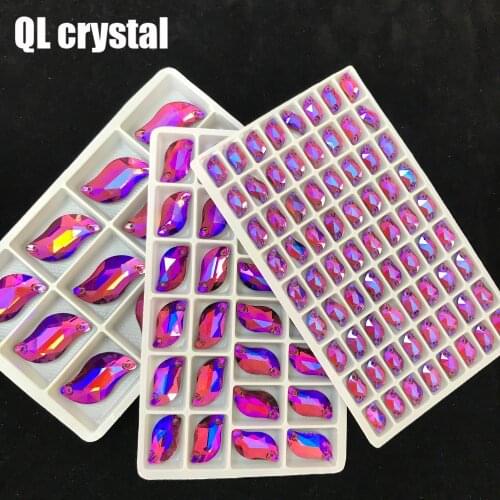 QL crystal color AB S shape Sew on Rhinestones Flatback 2 holes Crystals for DIY wedding dress shoes bags clothes
