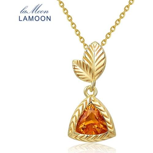 LAMOON- 7mm 1.3ct 100% Natural Citrine 925 Sterling Silver Jewelry Chain Pendant Necklace S925 LMNI012