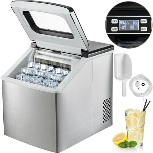 18KG Ice Maker Stainless Steel 220V Ice Cube Maker Machine 40LBS Ice Making Machine Countertop Ice Maker Compact Clear Ice Cubes