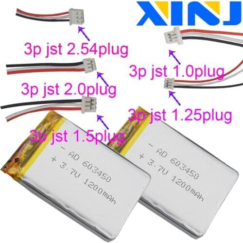 XINJ 3.7V 1200mAh lithium polymer battery lipo cell 3pin 1.0/1.25/1.5/2.0/2.54mm plug 603450 For Sat Nav PDA Camera Music player