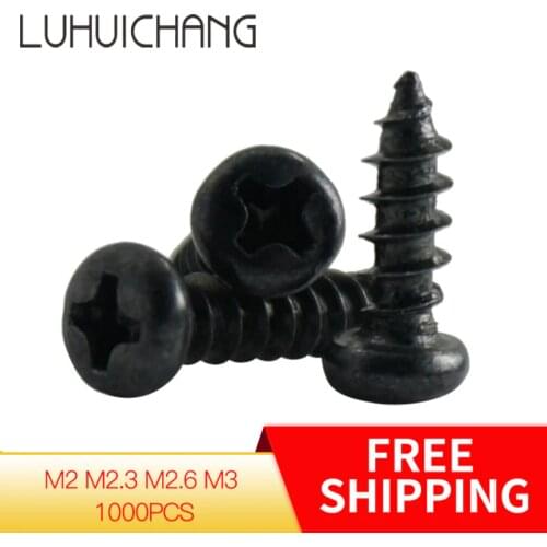 Luchang 1000pcs m2 m2.3 m2.6 m3 PA Phillips Head Micro Screws Round Head Self-tapping Electronic Small Wood Screw