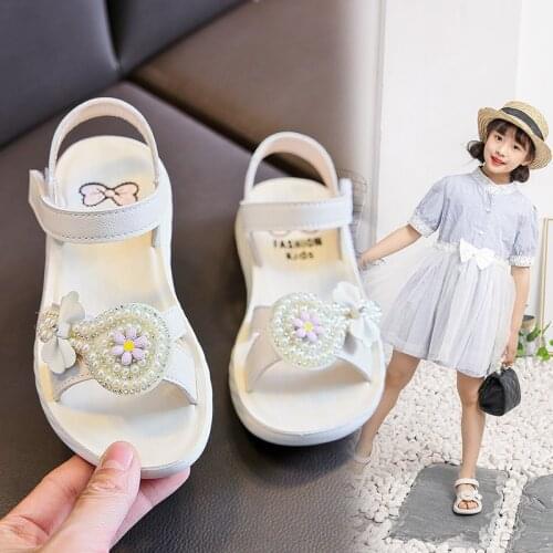 Little Girl Beautiful Sports Sandals Summer 2021 For Children Beach Shoes For Flat Kids Baby Fashion Beaded Bow Shoes 1-12 Years
