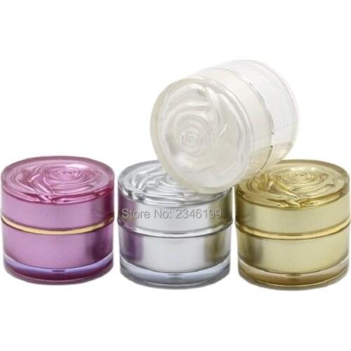5G 10G 15G 30G Acrylic Cream Jar Rose Flower Lid Cosmetic Sample Nail Powder Packing Container Silver Gold Pink Purple Color