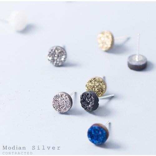 Modian Multicolor Blue Crystal Simple Stud Earrings Classic 100% 925 Sterling Silver Charm Jewelry For Women S925 Earring Bijoux