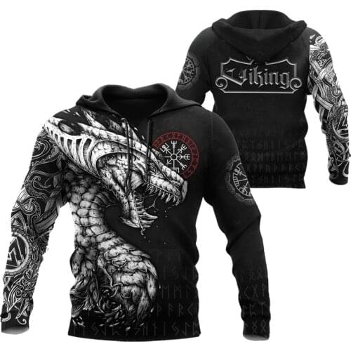Fashion hoodie Viking Dragon Tattoo pattern 3D Printed Autumn zipper Hoodies Unisex Casual Pullover Streetwear sweatshirt