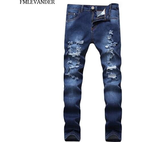 Men Casual Blue Jeans Hombre Slim Straight Elasticity Overalls Pants Male Skinny Ripped Jeans Men