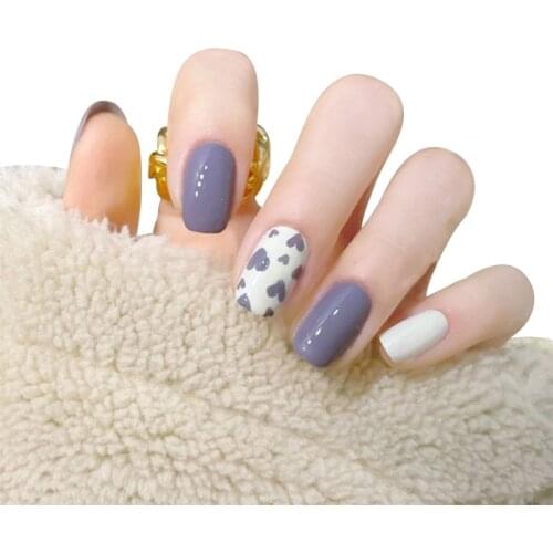 24pcs False Nails with Glue French Bowknot Long Fake Nails Press on Nails Candy Color Flower Heart Nail Art Tools