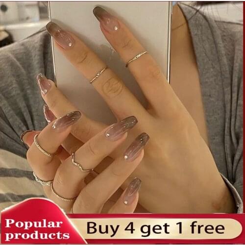 24pcs fake nail with glue designed Print Nails Patch Glue Type Long Paragraph Fashion fake nail tips full cover acrylic