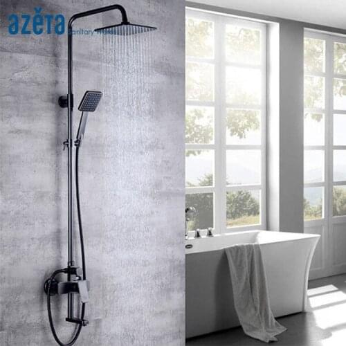 Bathroom Black Color Wall Mounted Brass Bathtub Faucet Rainfall Shower Column With Cold&Hot Water Function AT6218B