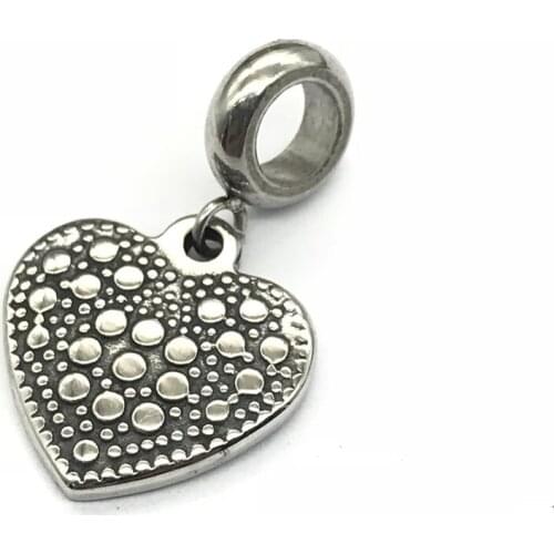 Never Fade 316l Stainless Steel Vintage Carving Heart Big Hole Floating Dangles Pendants Charms For DIY Bracelets Necklace