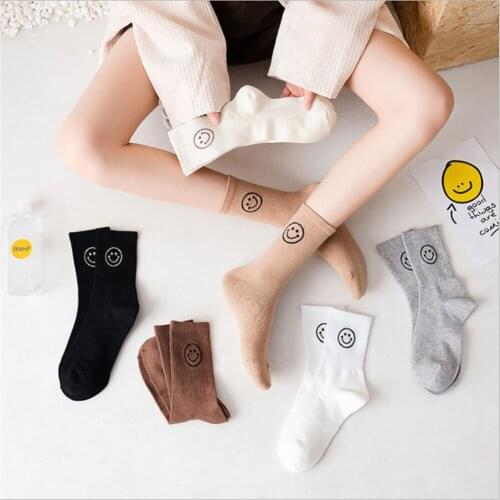 Socks Female Summer Thin Section Tube Socks Japanese Socks Ins Street Trend Breathable Cotton Socks Smiling Face Girl Stockings