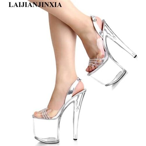 New Newest Rhinestone Sexy 20cm Super High Heel Platforms Pole Dance Crystal shoes clear fisherman sandals Dance Shoes