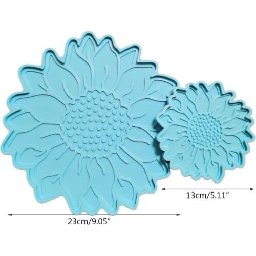 2 Pcs Sun Flower Tray Epoxy Resin Mold Serving Plate Casting Silicone Mould DIY Crafts Cup Mat Coaster Making Tool M2EA